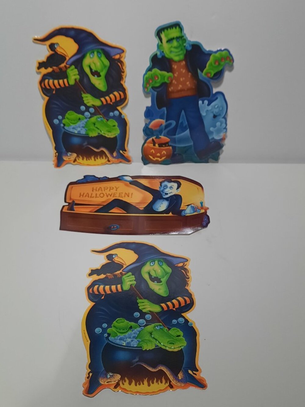 Vintage Hallmark Halloween Die Cut Decor Lot 4 Witch Frankenstein Vampire Lamina